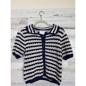 Lush womens medium cardigan sweater blue dream colar knit boho button up